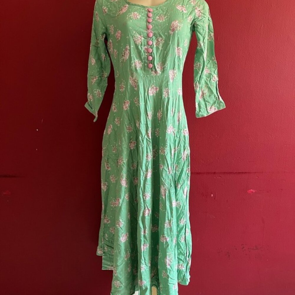 Chic Green Floral Long Sleeve Dress